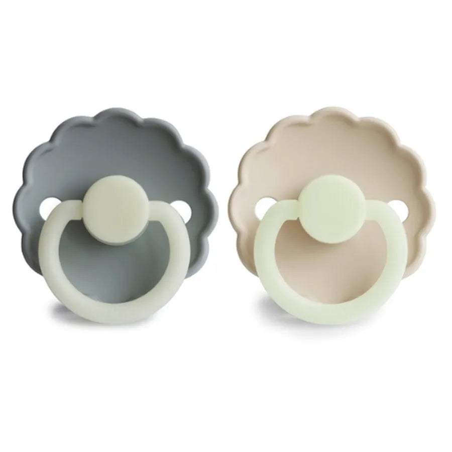 Suzete din silicon, fosforescente, Daisy Night, set de 2 bucăți, cream night/french gray night