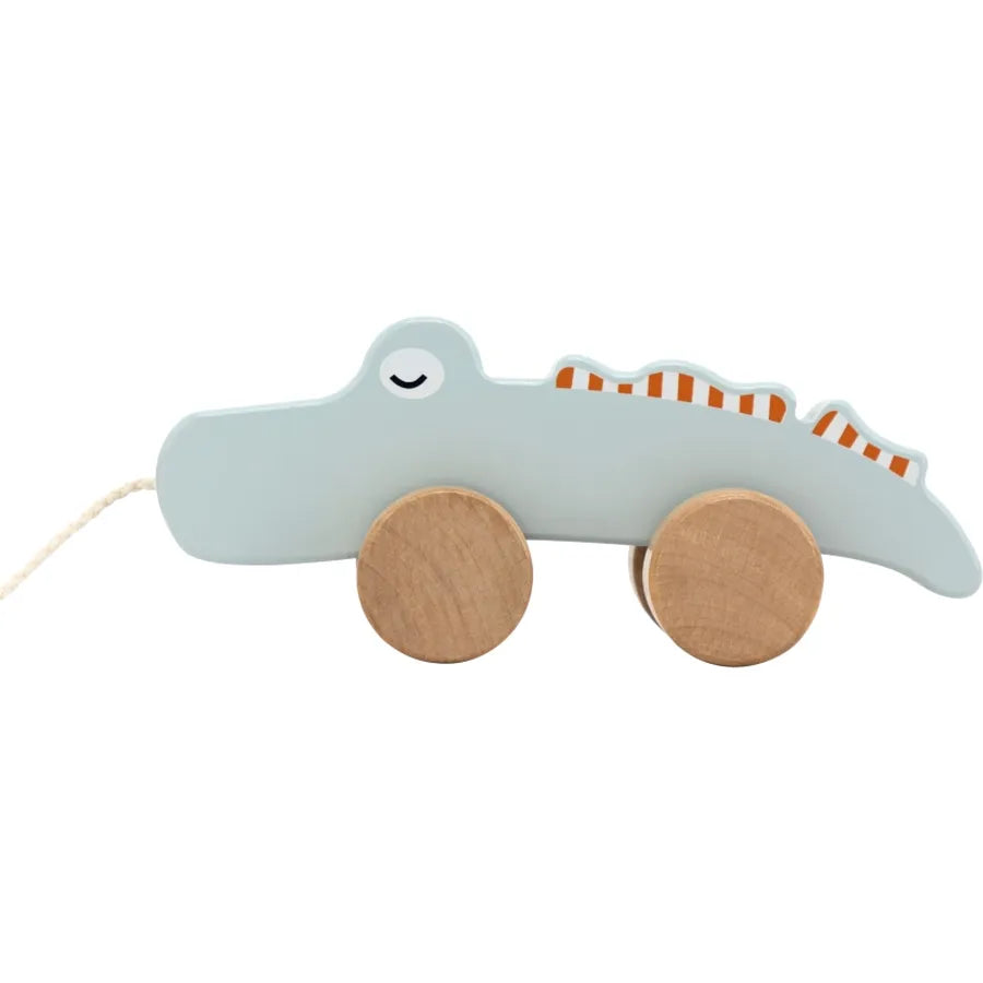 Jucărie pe roți din lemn, crocodile