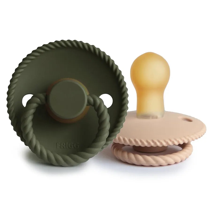 Suzete din cauciuc natural Rope, set de 2 bucăți, croissant/olive