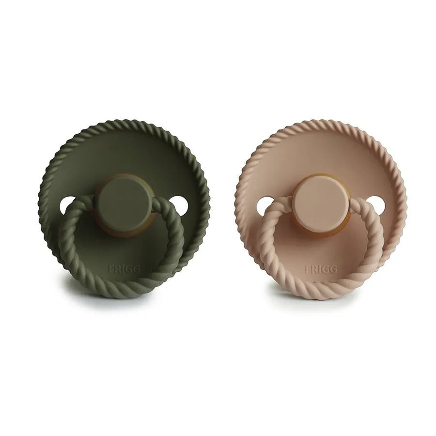 Suzete din cauciuc natural Rope, set de 2 bucăți, croissant/olive