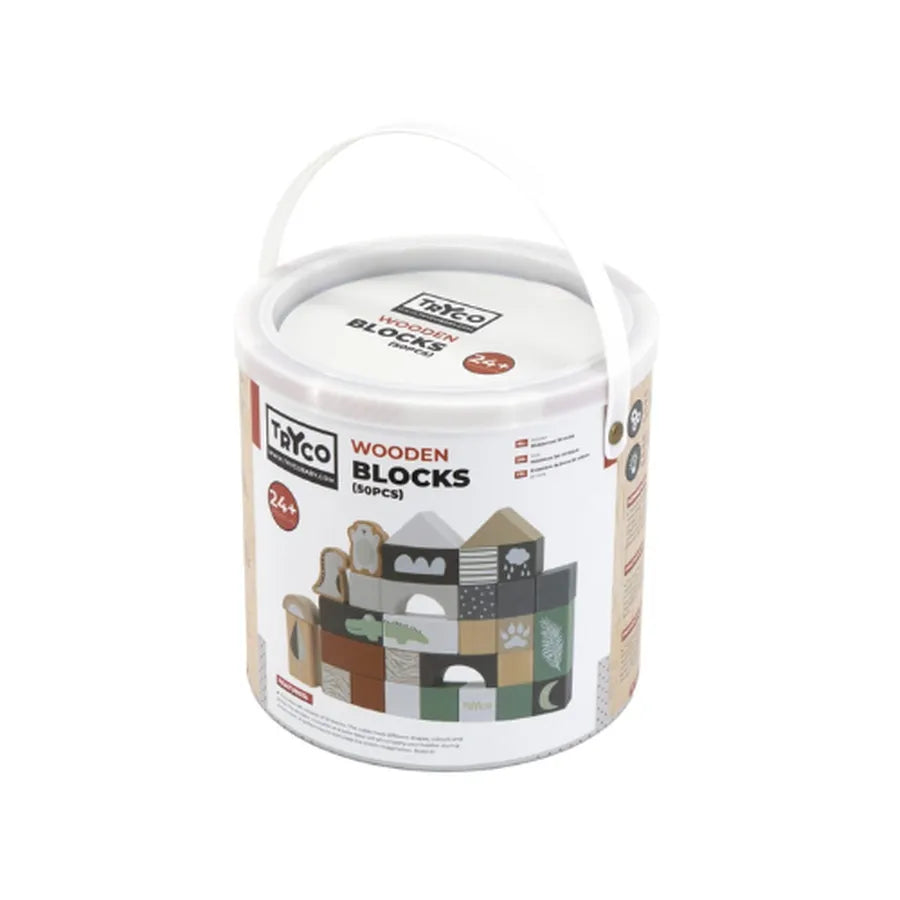 Cuburi de construcție din lemn, set de 50 bucăți
