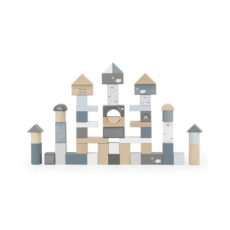 Cuburi de construcție din lemn, set de 50 bucăți, blue
