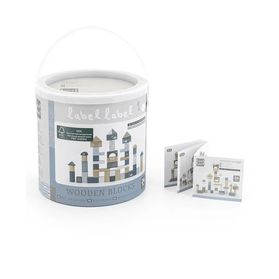 Cuburi de construcție din lemn, set de 50 bucăți, blue