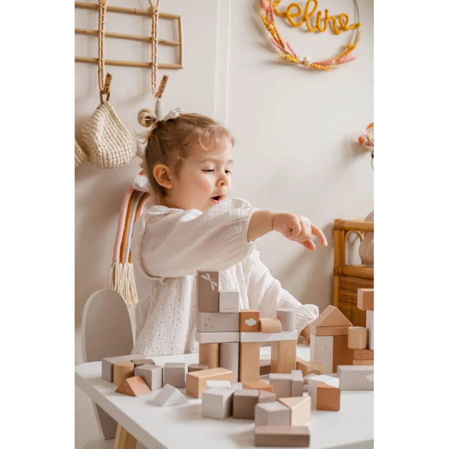 Cuburi de construcție din lemn, set de 50 bucăți, nougat