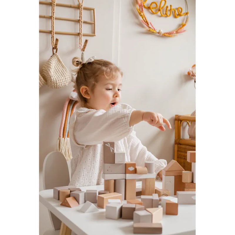 Cuburi de construcție din lemn, set de 50 bucăți, nougat