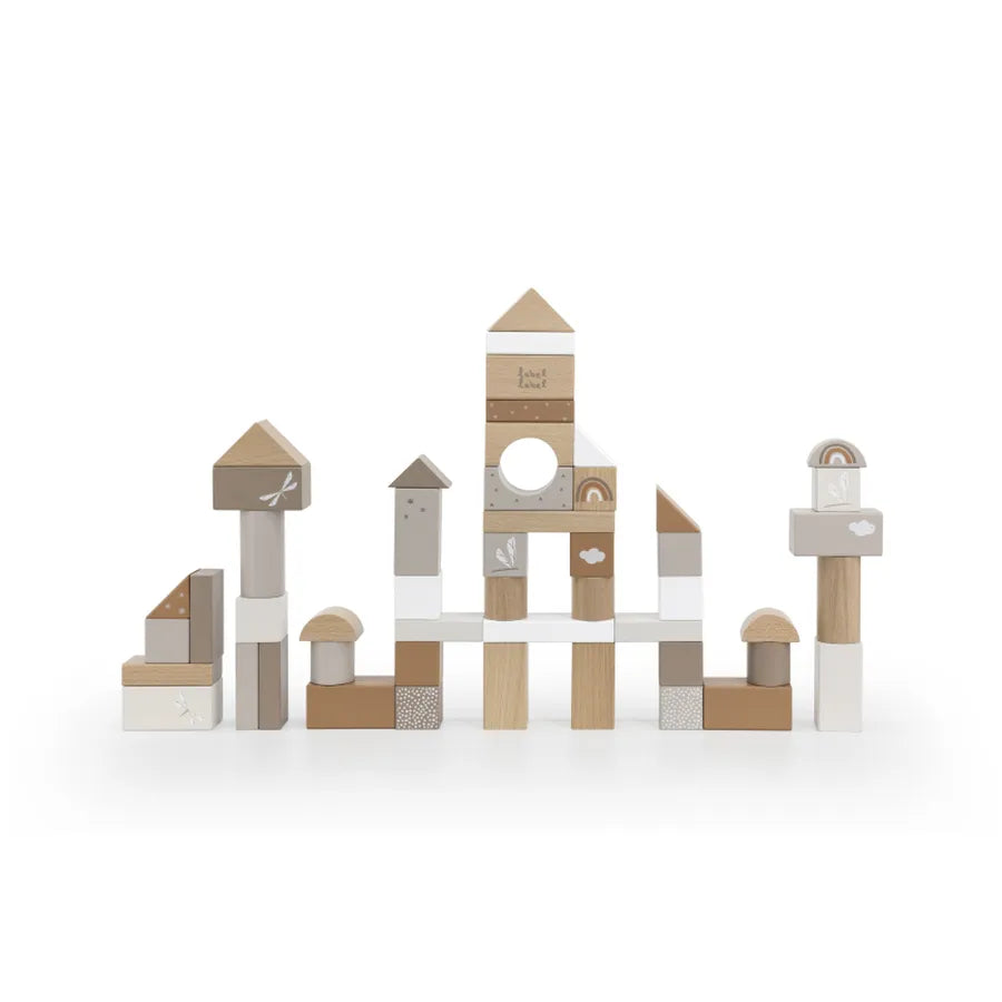 Cuburi de construcție din lemn, set de 50 bucăți, nougat