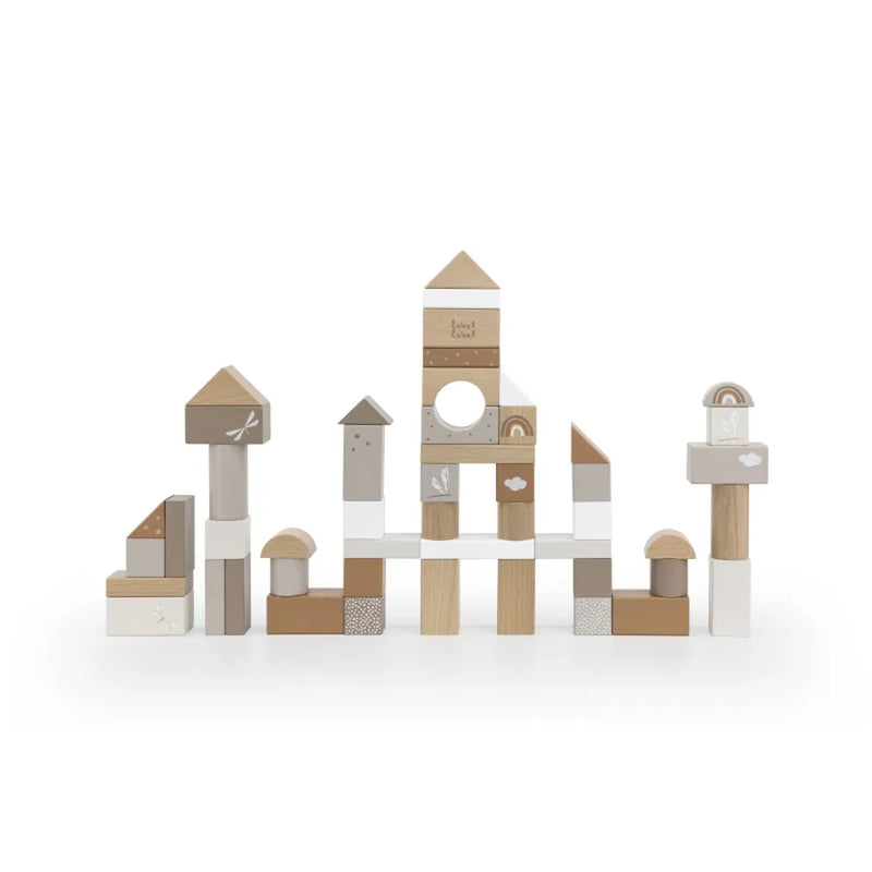 Cuburi de construcție din lemn, set de 50 bucăți, nougat