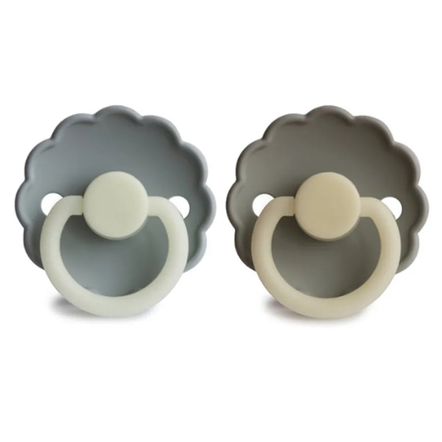 Suzete din silicon, fosforescente, Daisy Night, set de 2 bucăți, french grey night/portobello