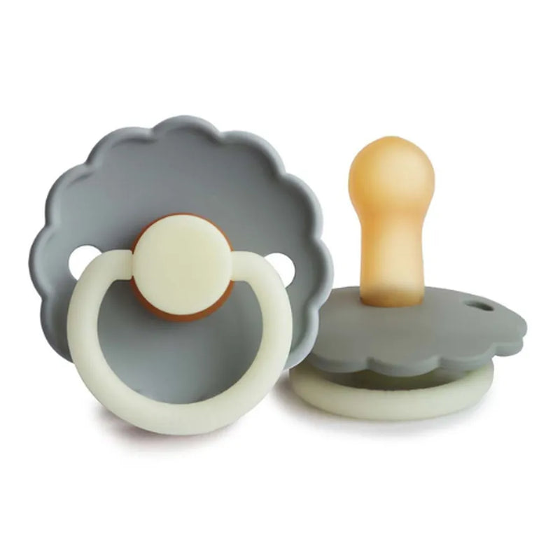 Suzete din cauciuc natural, fosforescente, Daisy Night, set de 2 bucăți, french gray night/portobello night