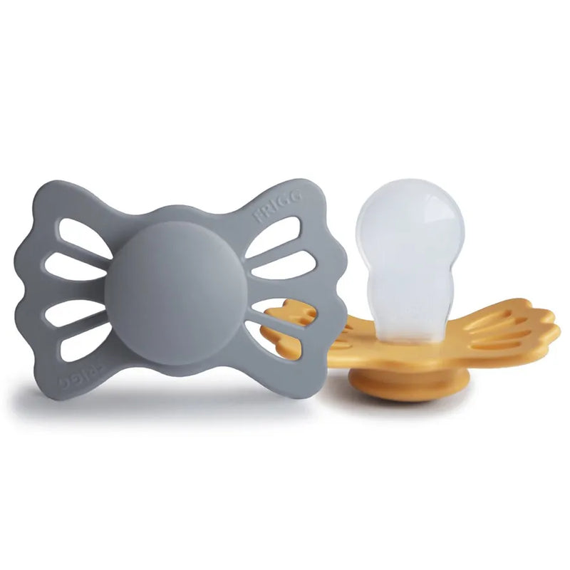 Suzete simetrice din silicon Lucky, set de 2 bucăți, great gray/honey gold