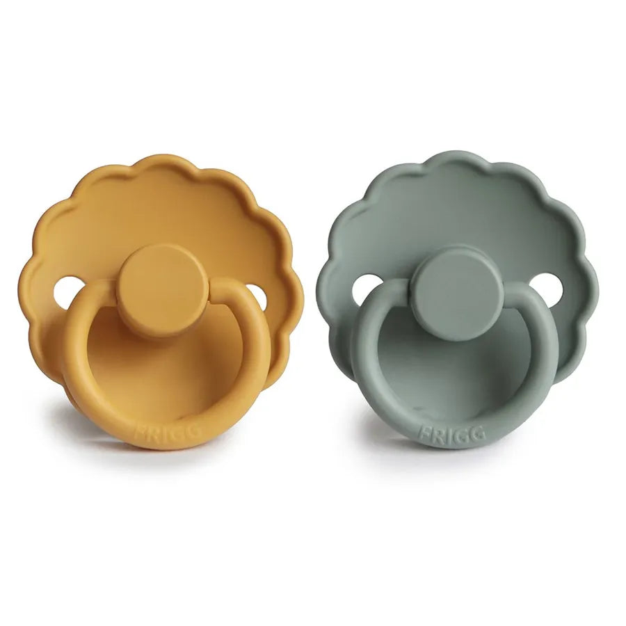 Suzete din silicon Daisy, set de 2 bucăți, honey gold/lily pad