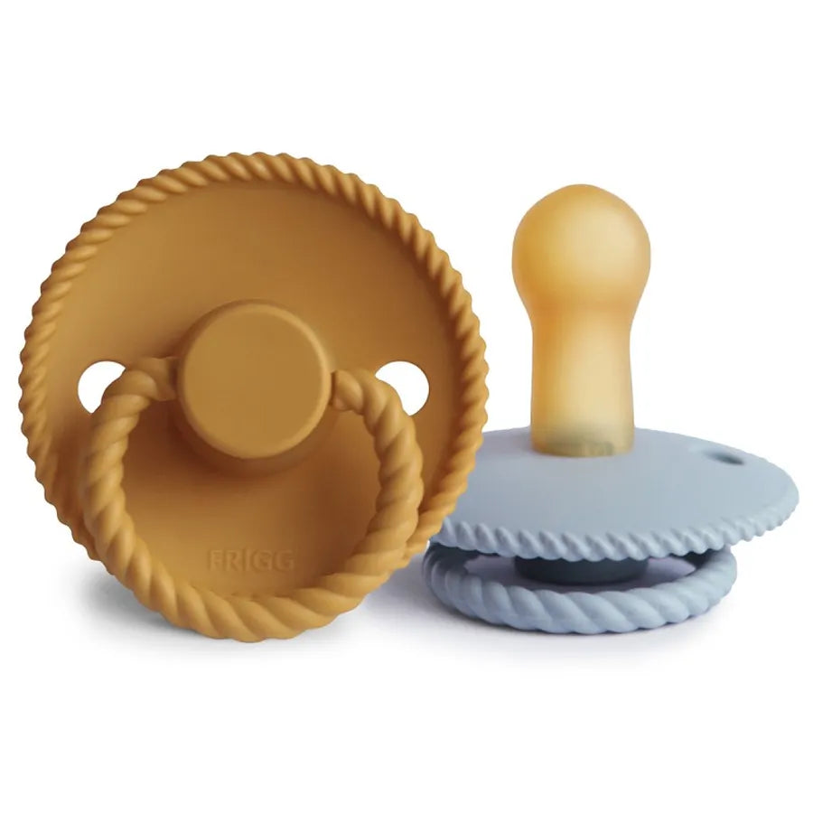 Suzete din cauciuc natural Rope, set de 2 bucăți, honey gold/powder blue