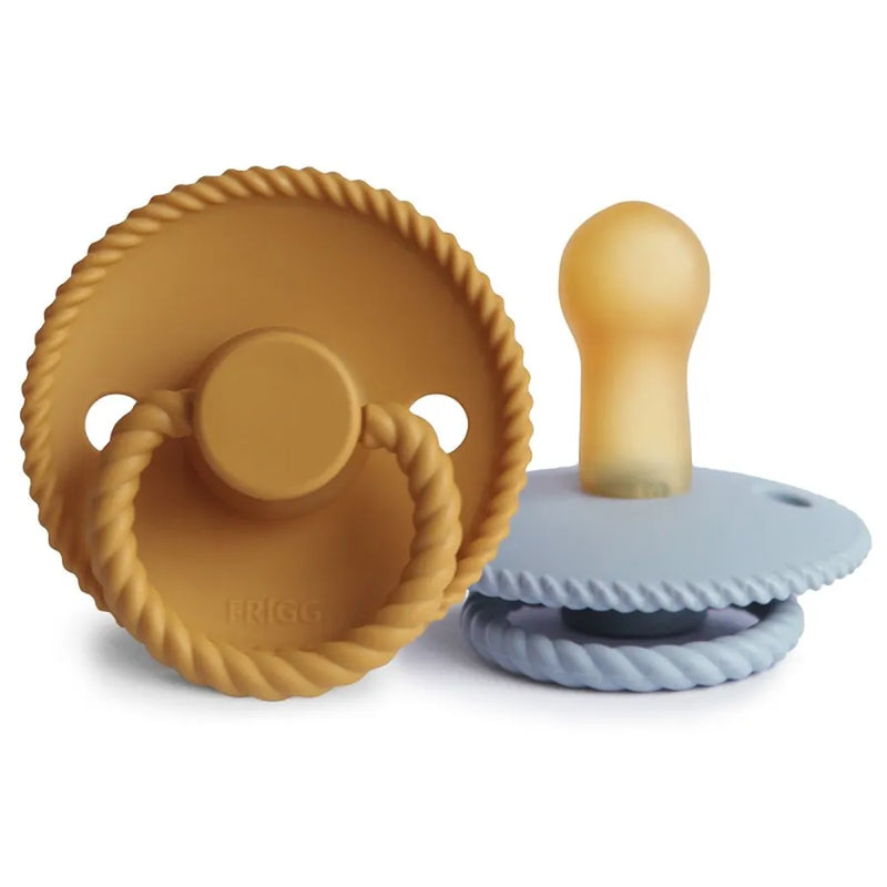 Suzete din cauciuc natural Rope, set de 2 bucăți, honey gold/powder blue