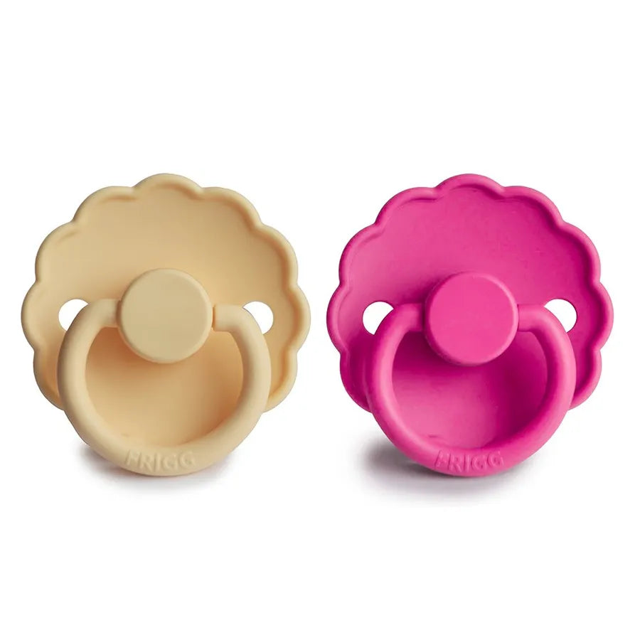 Suzete din silicon Daisy, set de 2 bucăți, pale daffodil/fuchsia