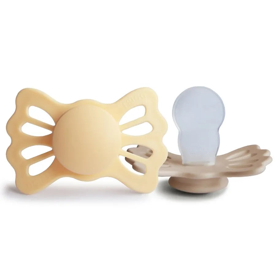 Suzete simetrice din silicon Lucky, set de 2 bucăți, pale daffodil/silky satin