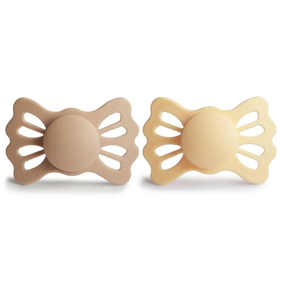 Suzete simetrice din silicon Lucky, set de 2 bucăți, pale daffodil/silky satin