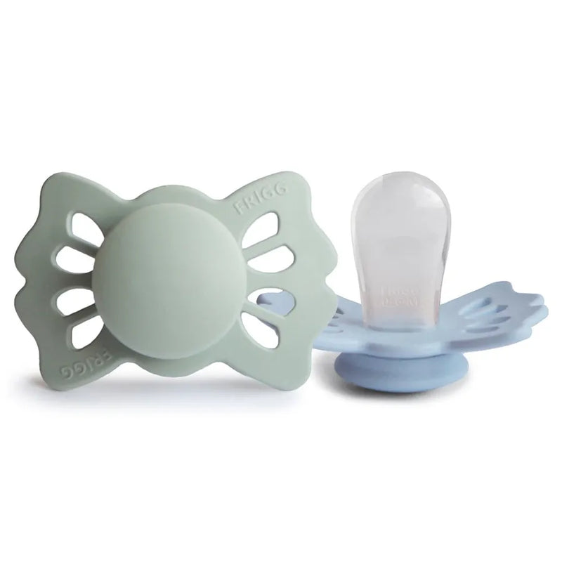 Suzete simetrice din silicon Lucky, set de 2 bucăți, sage/powder blue