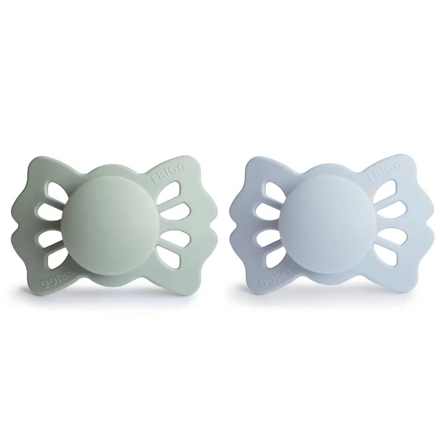 Suzete simetrice din silicon Lucky, set de 2 bucăți, sage/powder blue