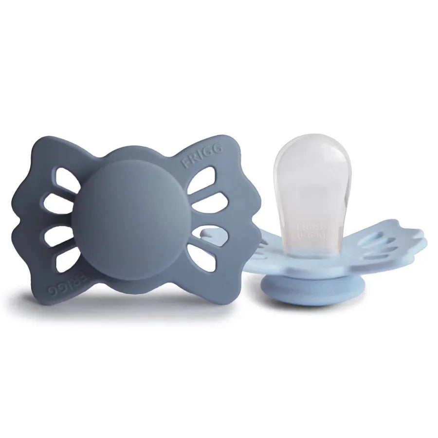 Suzete simetrice din silicon Lucky, set de 2 bucăți, slate/powder blue