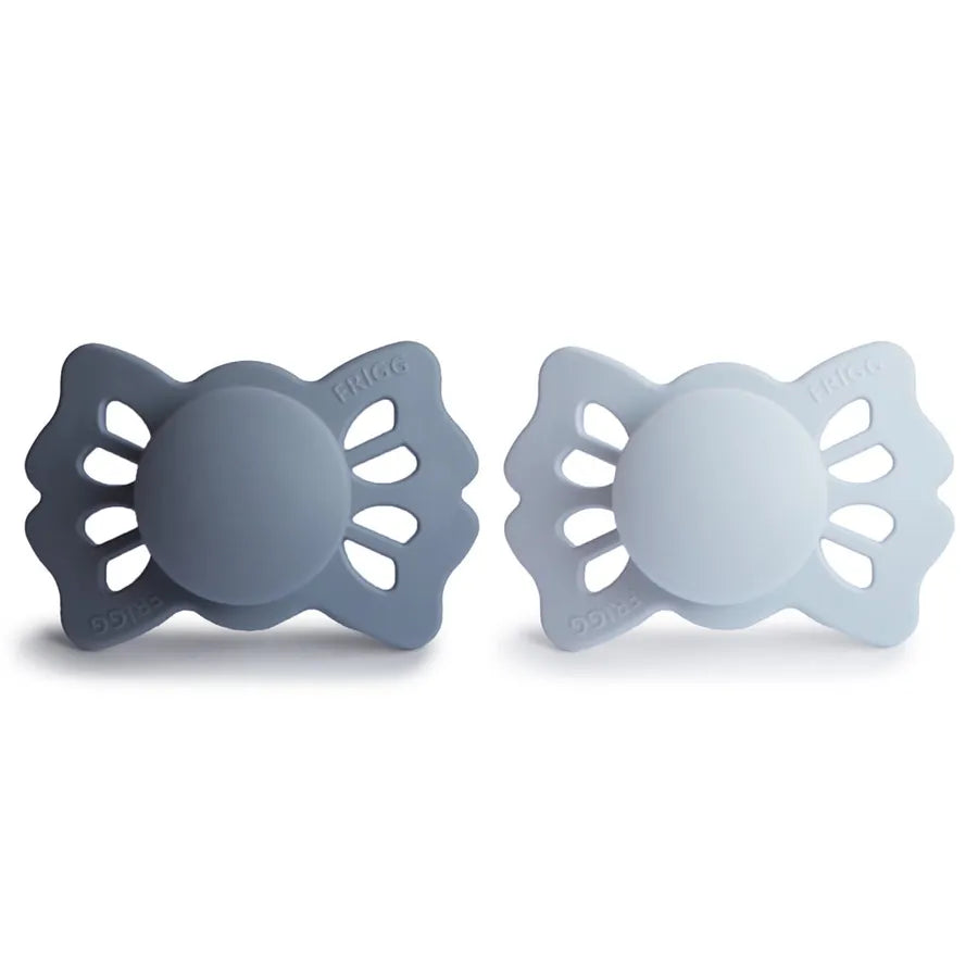 Suzete simetrice din silicon Lucky, set de 2 bucăți, slate/powder blue