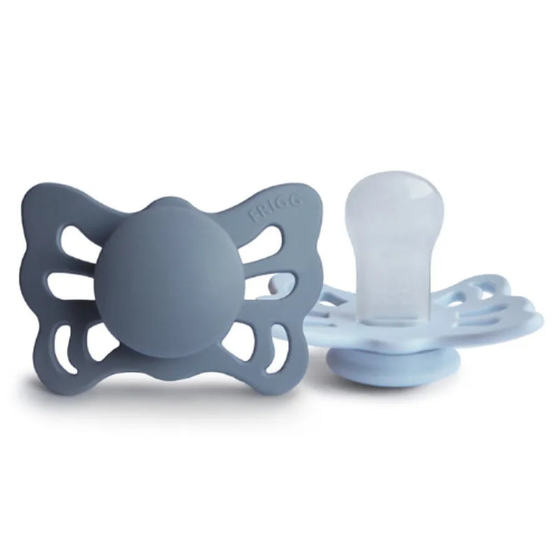 Suzete ortodontice din silicon, Butterfly, set de 2 bucăți, slate/power blue