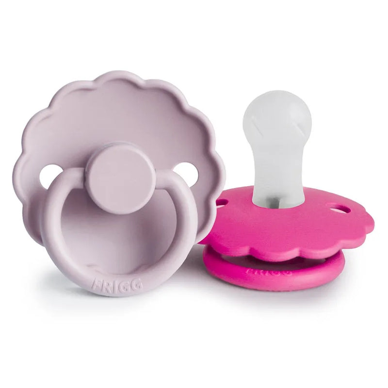 Suzete din silicon Daisy, set de 2 bucăți, soft lilac/fuchsia
