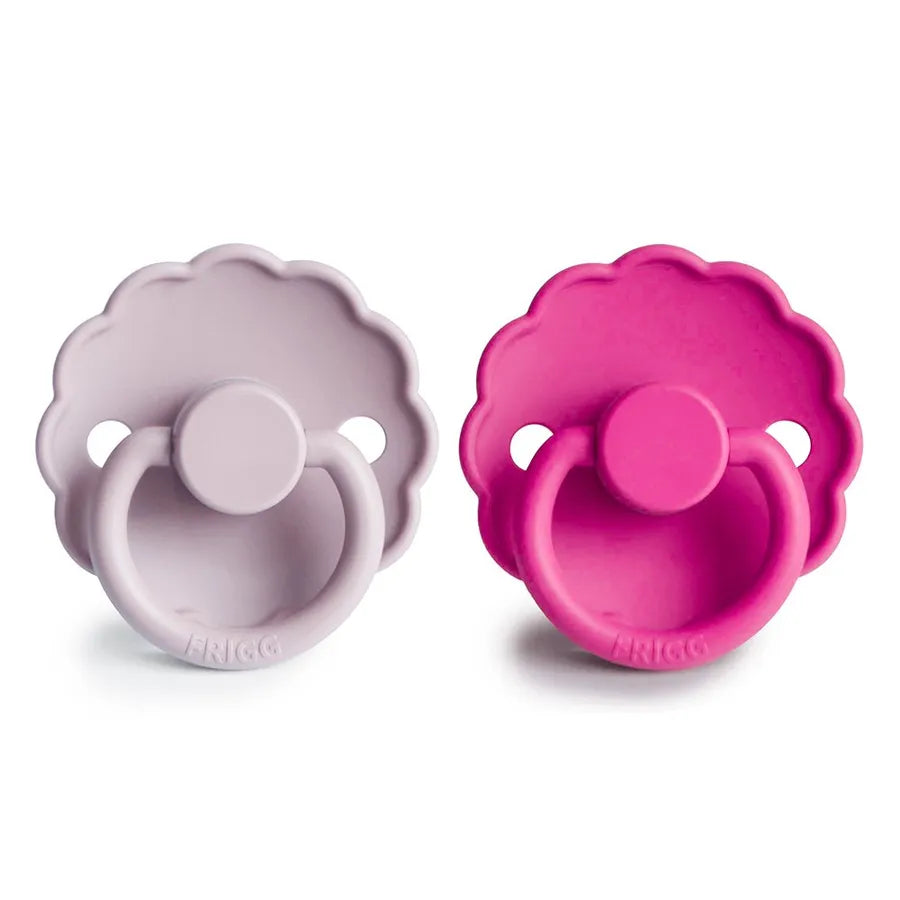 Suzete din silicon Daisy, set de 2 bucăți, soft lilac/fuchsia