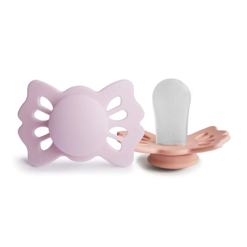 Suzete simetrice din silicon Lucky, set de 2 bucăți, soft lilac/pretty in peach