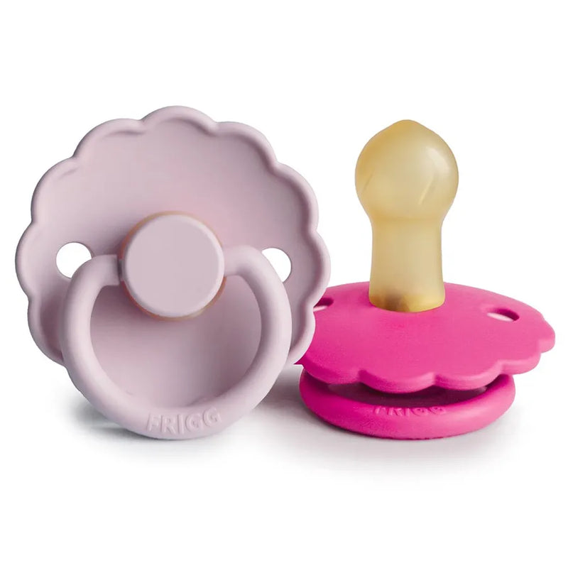 Suzete din cauciuc natural Daisy, set de 2 bucăți, soft lilac/fuchsia