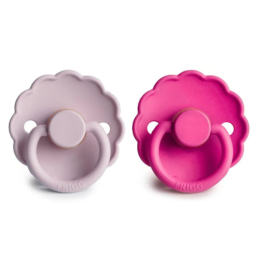 Suzete din cauciuc natural Daisy, set de 2 bucăți, soft lilac/fuchsia