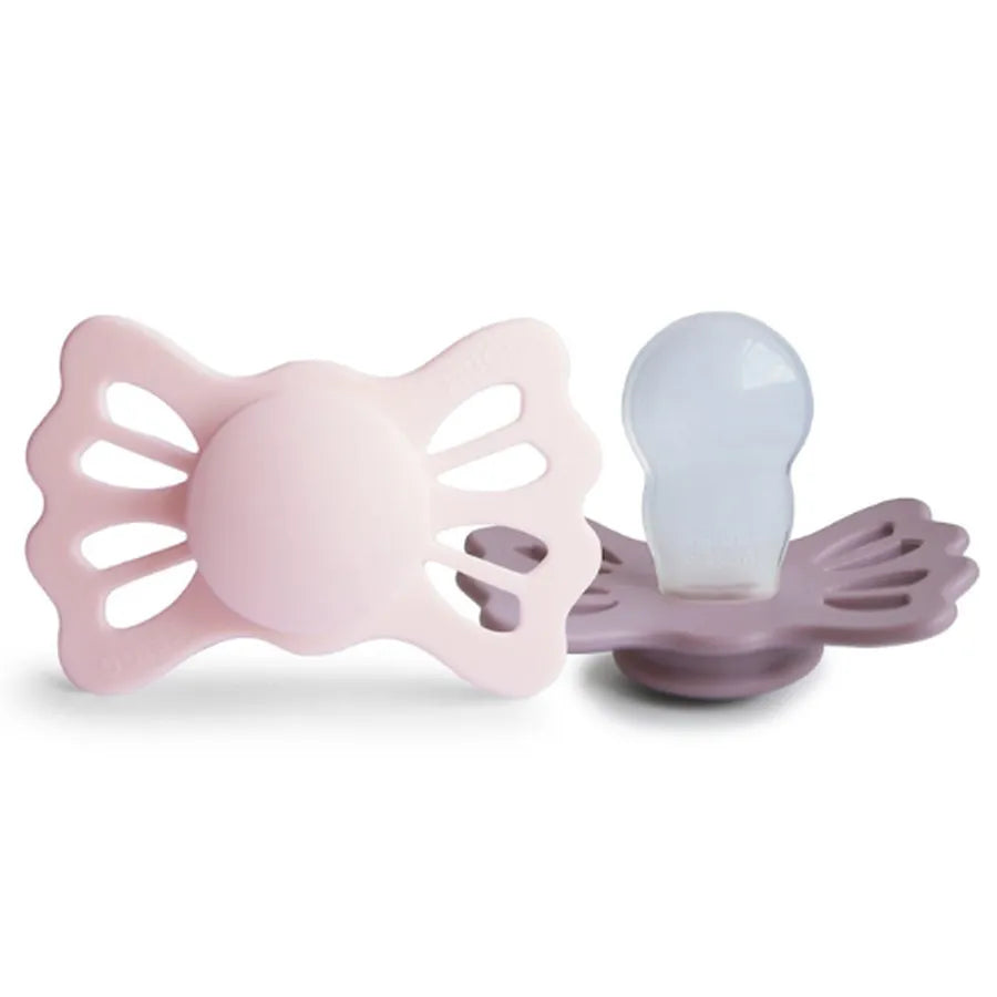 Suzete simetrice din silicon Lucky, set de 2 bucăți, white lilac/twilight mauve